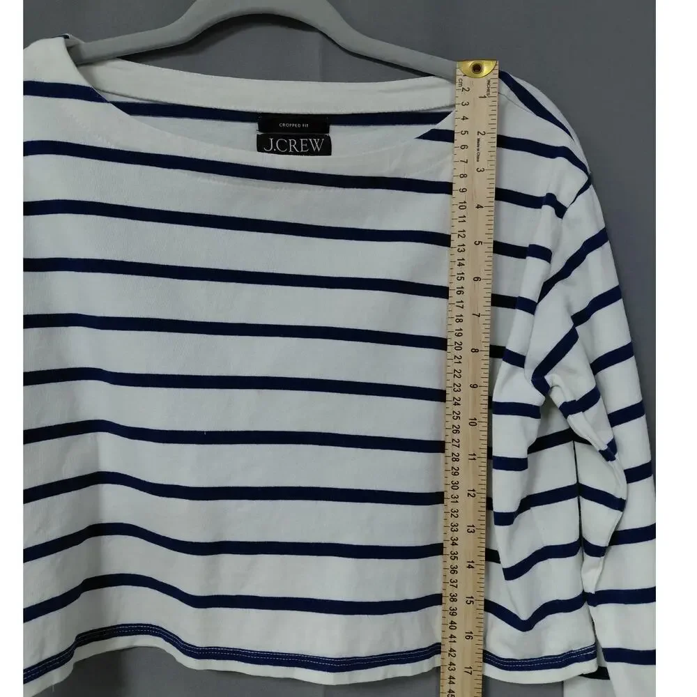 J.Crew Cropped Fit White Boat Neck Striped Breathable T-Shirt Women Size S